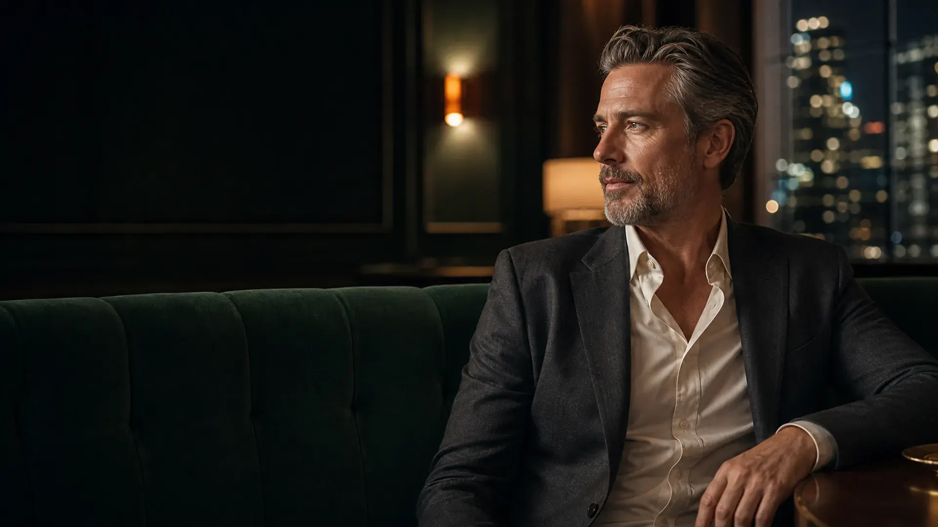 A distinguished Atlanta sugar daddy in a refined Buckhead lounge